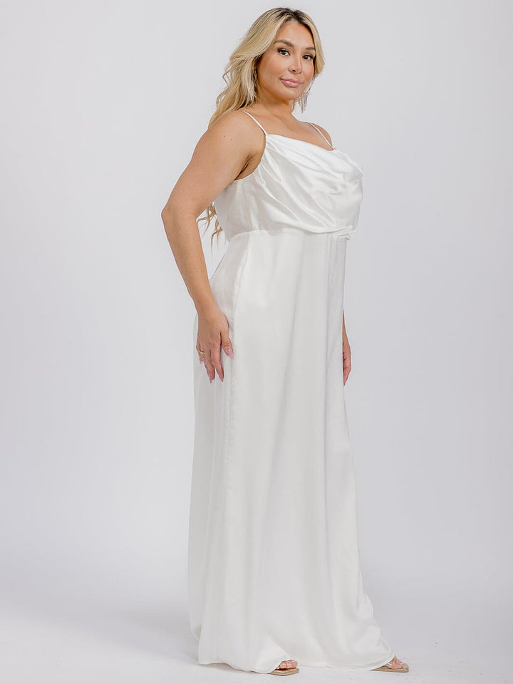 PUS SIZE SLEEVELESS COWL NECK SIDE SLIT MAXI GOWN DRESS