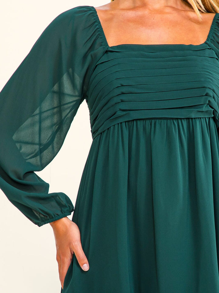 WOMEN'S LONG SLEEVE SQUARE NECK RUCHED FIT & FLARE MINI DRESS