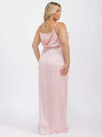PUS SIZE SLEEVELESS COWL NECK SIDE SLIT MAXI GOWN DRESS