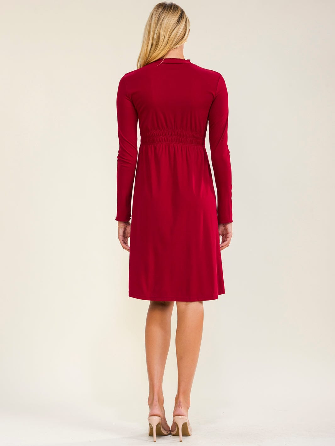 WOMEN'S LONG SLEEVE ELASTIC WAIST SOLID MINI DRESS