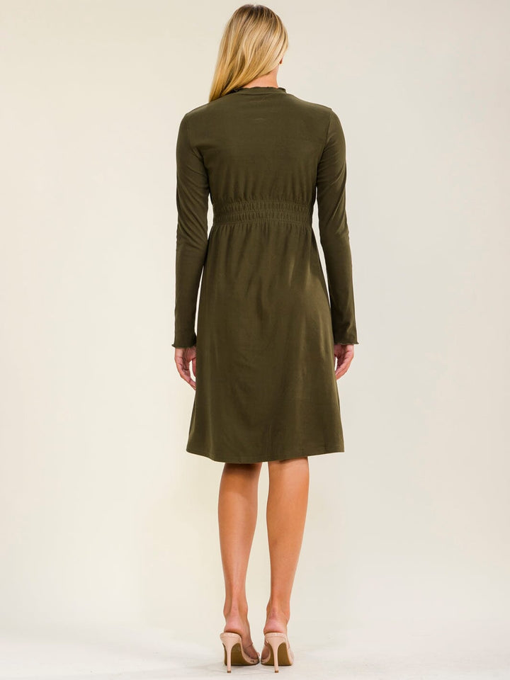 WOMEN'S LONG SLEEVE ELASTIC WAIST SOLID MINI DRESS