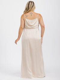 PUS SIZE SLEEVELESS COWL NECK SIDE SLIT MAXI GOWN DRESS