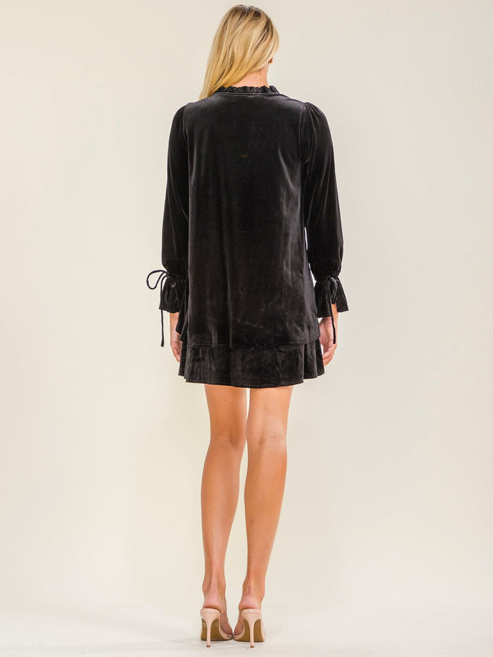 WOMEN'S LONG SLEEVE V-NECK TUNIC VELVET MINI DRESS
