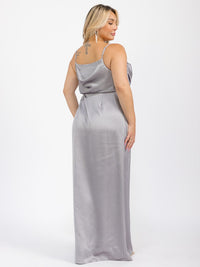 PUS SIZE SLEEVELESS COWL NECK SIDE SLIT MAXI GOWN DRESS