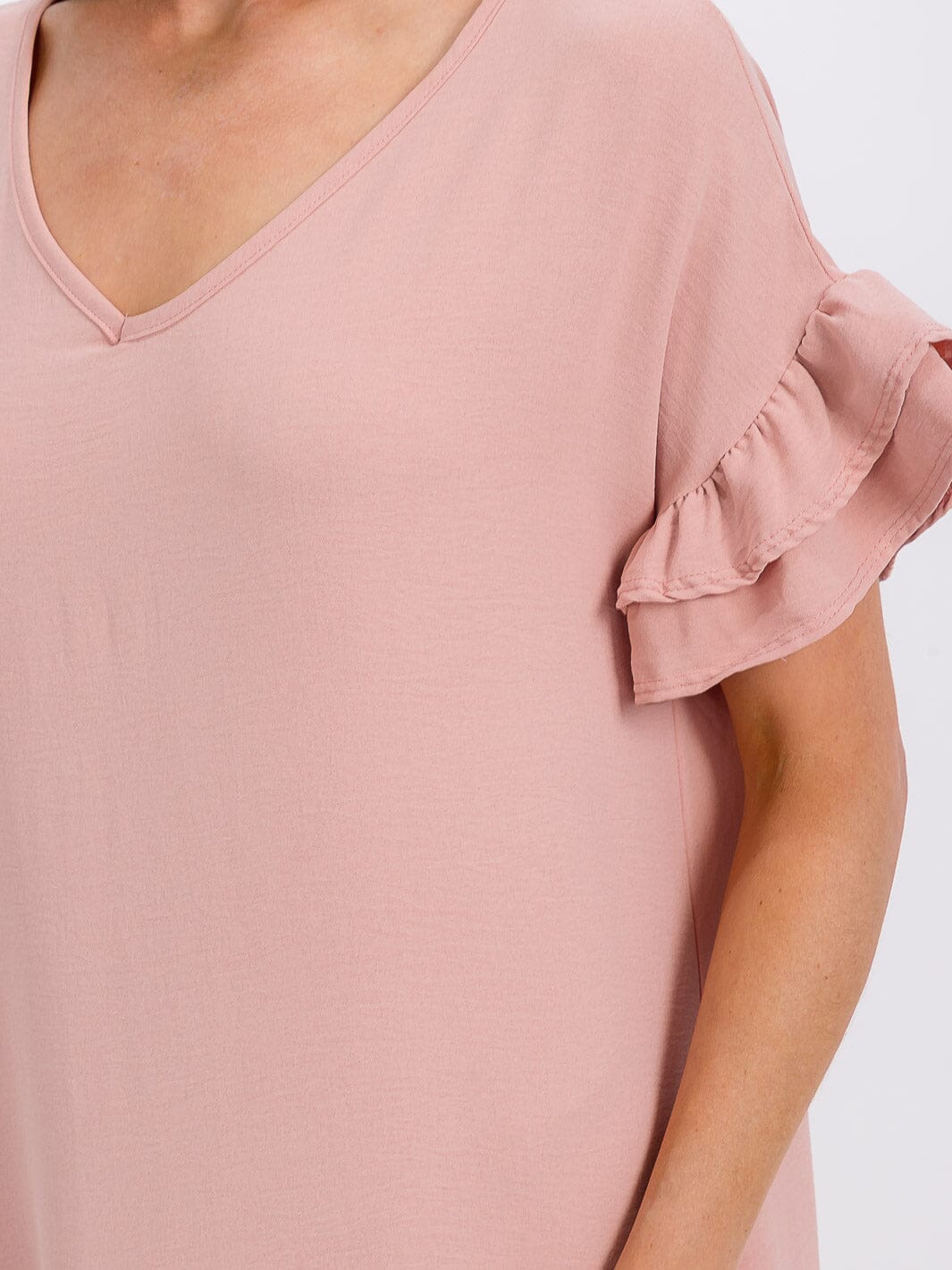 WOMEN'S SHORT SLEEVE V-NECK RUFFLE BOTTOM HEM LOOSE FIT MAXI DRESS