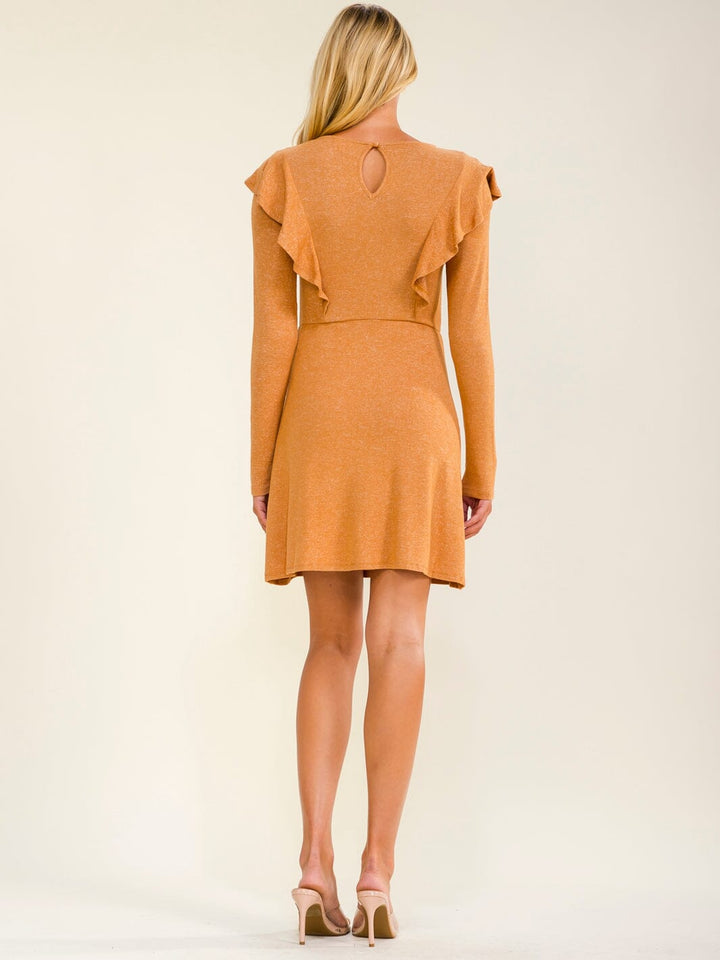 WOMEN'S LONG SLEEVE RUFFLE BODYCON MINI DRESS