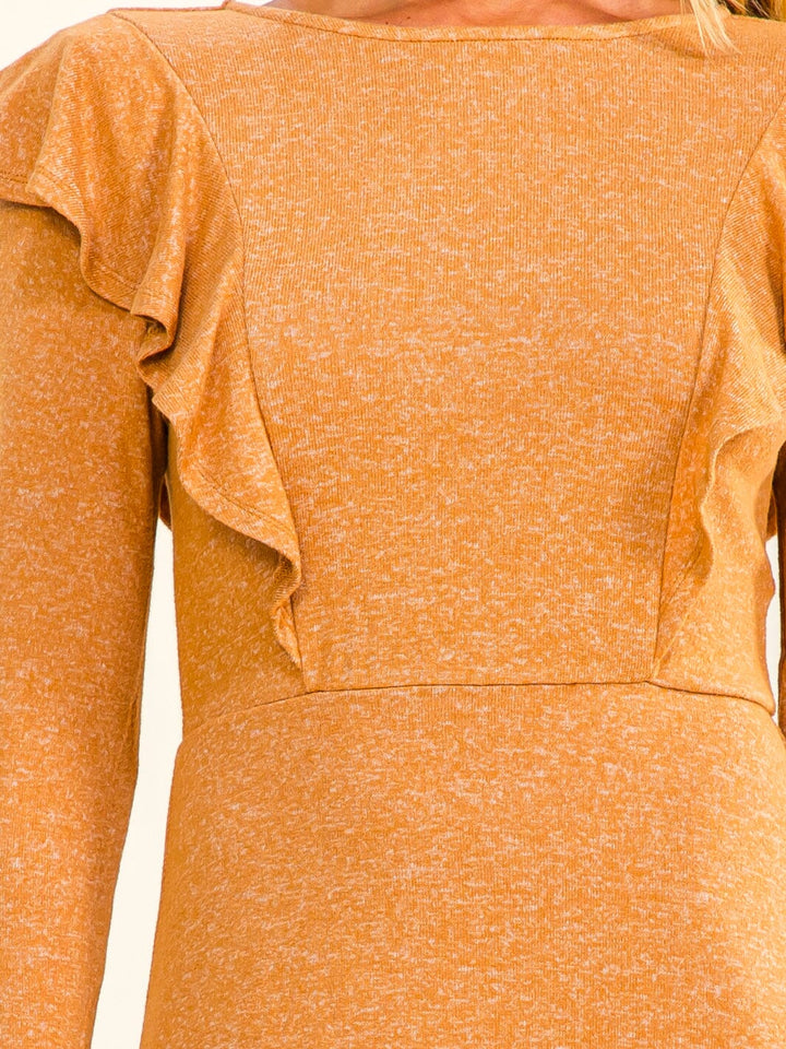 WOMEN'S LONG SLEEVE RUFFLE BODYCON MINI DRESS