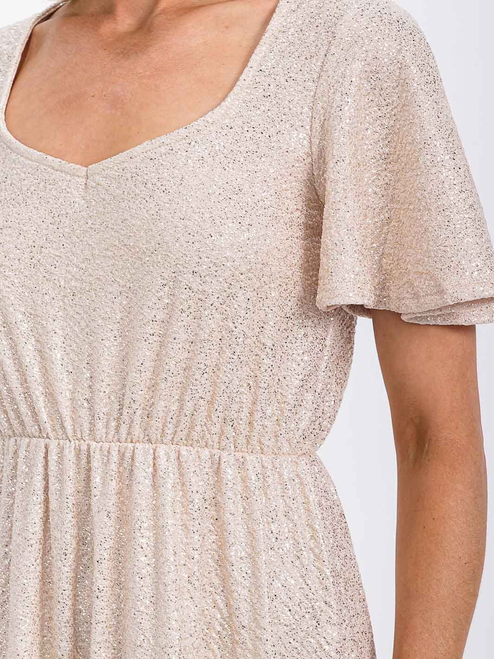 WOMEN'S SHORT SLEEVE ELASTIC WAIST SEQUINS MAXI DRESS