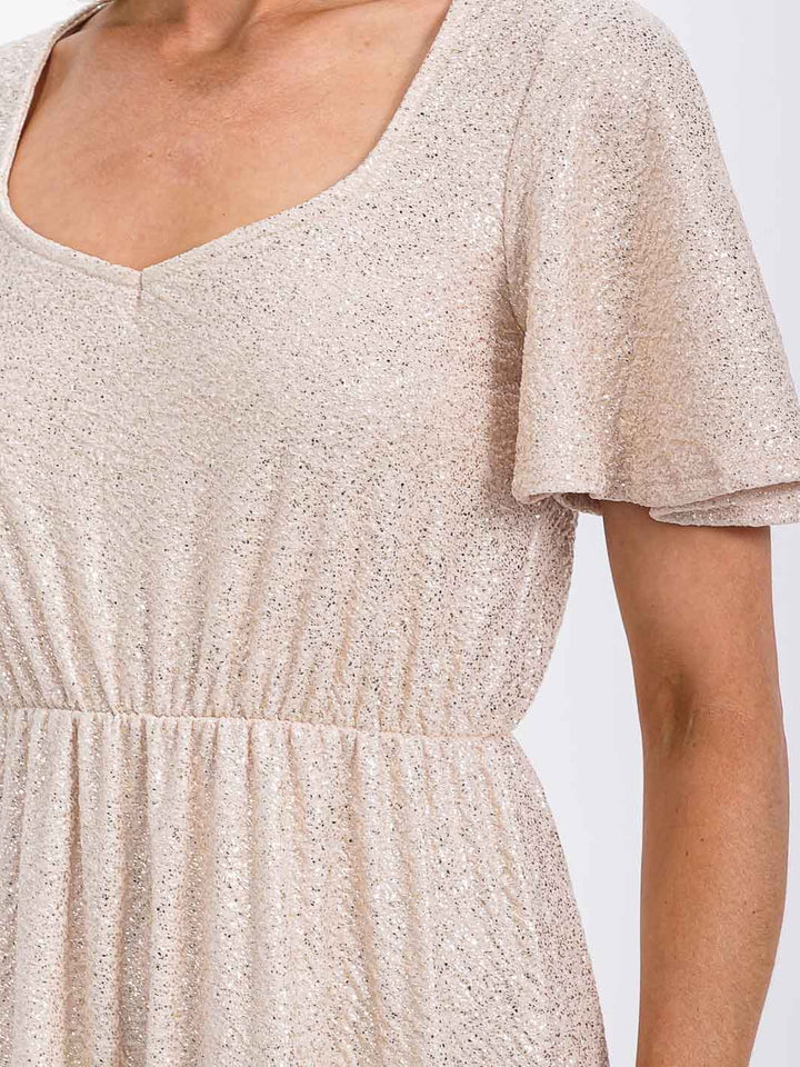 WOMEN'S SHORT SLEEVE ELASTIC WAIST SEQUINS MAXI DRESS