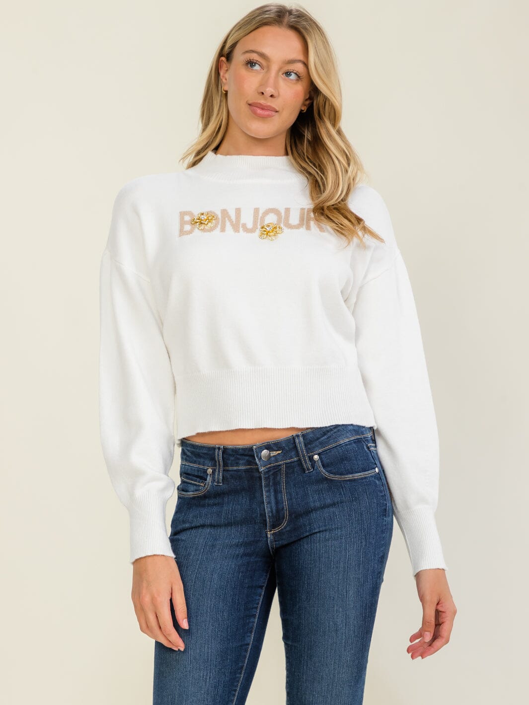 WOMEN'S LONG SLEEVE STUDS DETAILED BONJOUR PULLOVER SWEATER
