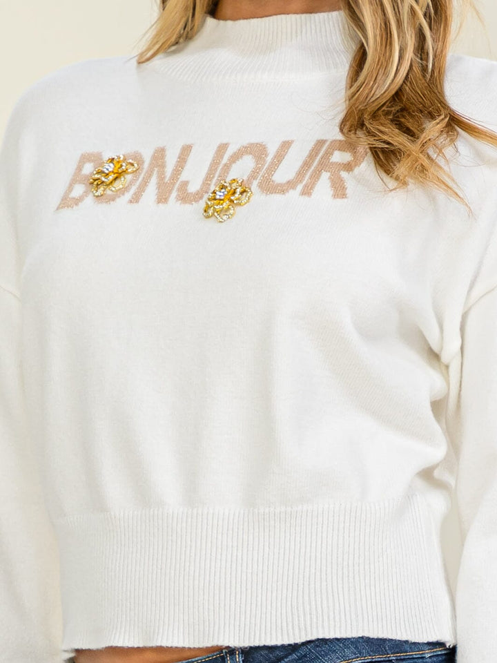 WOMEN'S LONG SLEEVE STUDS DETAILED BONJOUR PULLOVER SWEATER
