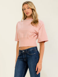 WOMEN'S SHORT SLEEVE STUDS NECKLINE CROP TOP