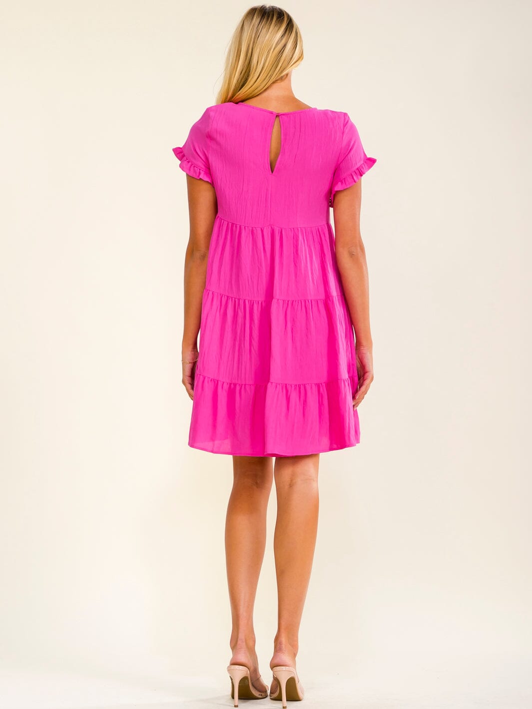WOMEN'S SHORT SLEEVE FRONT POCKETS TIERED TUNIC MINI DRESS