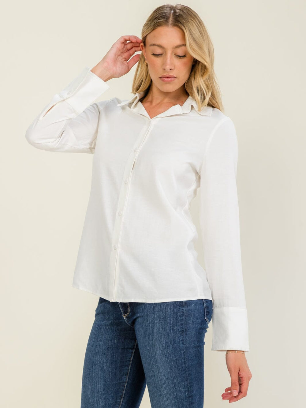 WOMEN'S LONG SLEEVE BUTTON UP LINEN BLOUSE