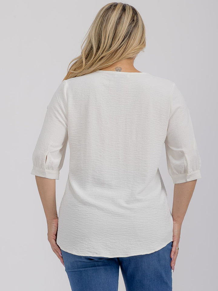 PLUS SIZE SHORT SLEEVE V-NECK BUTTONS DETAILED HIGH-LOW BLOUSE