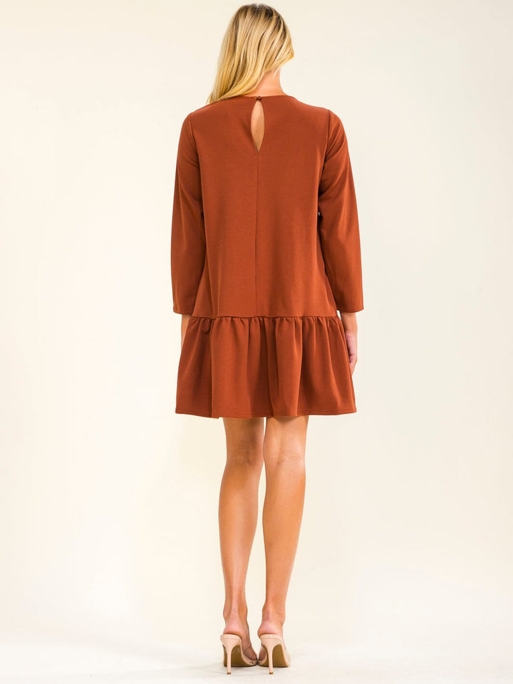 WOMEN'S 3/4 SLEEVE FRONT POCKETS TUNIC LOOSE FIT MINI DRESS
