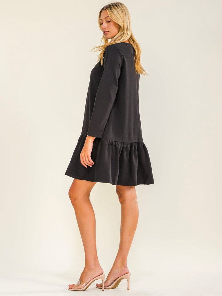 WOMEN'S 3/4 SLEEVE FRONT POCKETS TUNIC LOOSE FIT MINI DRESS