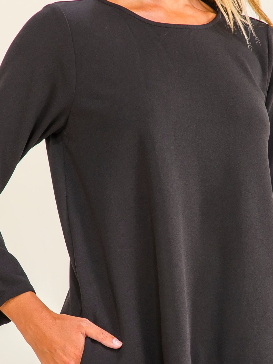 WOMEN'S 3/4 SLEEVE FRONT POCKETS TUNIC LOOSE FIT MINI DRESS