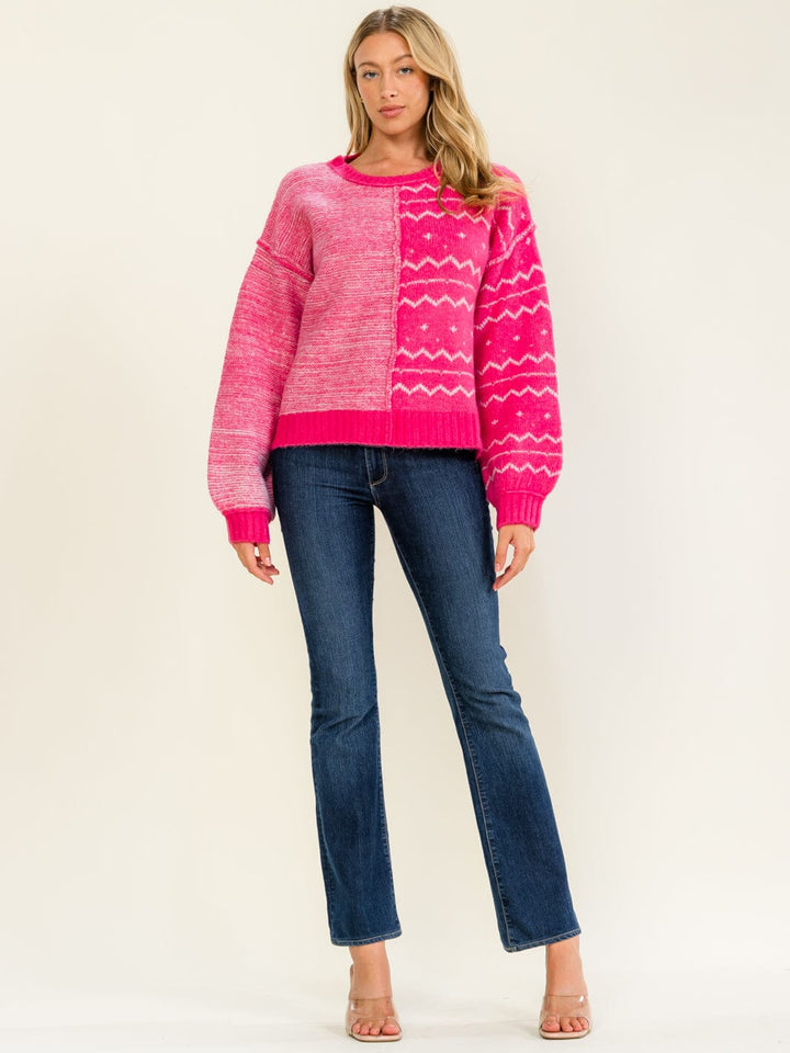 WOMEN'S LONG SLEEVE MOCK COLORBLOCK PULLOVER SWEATER