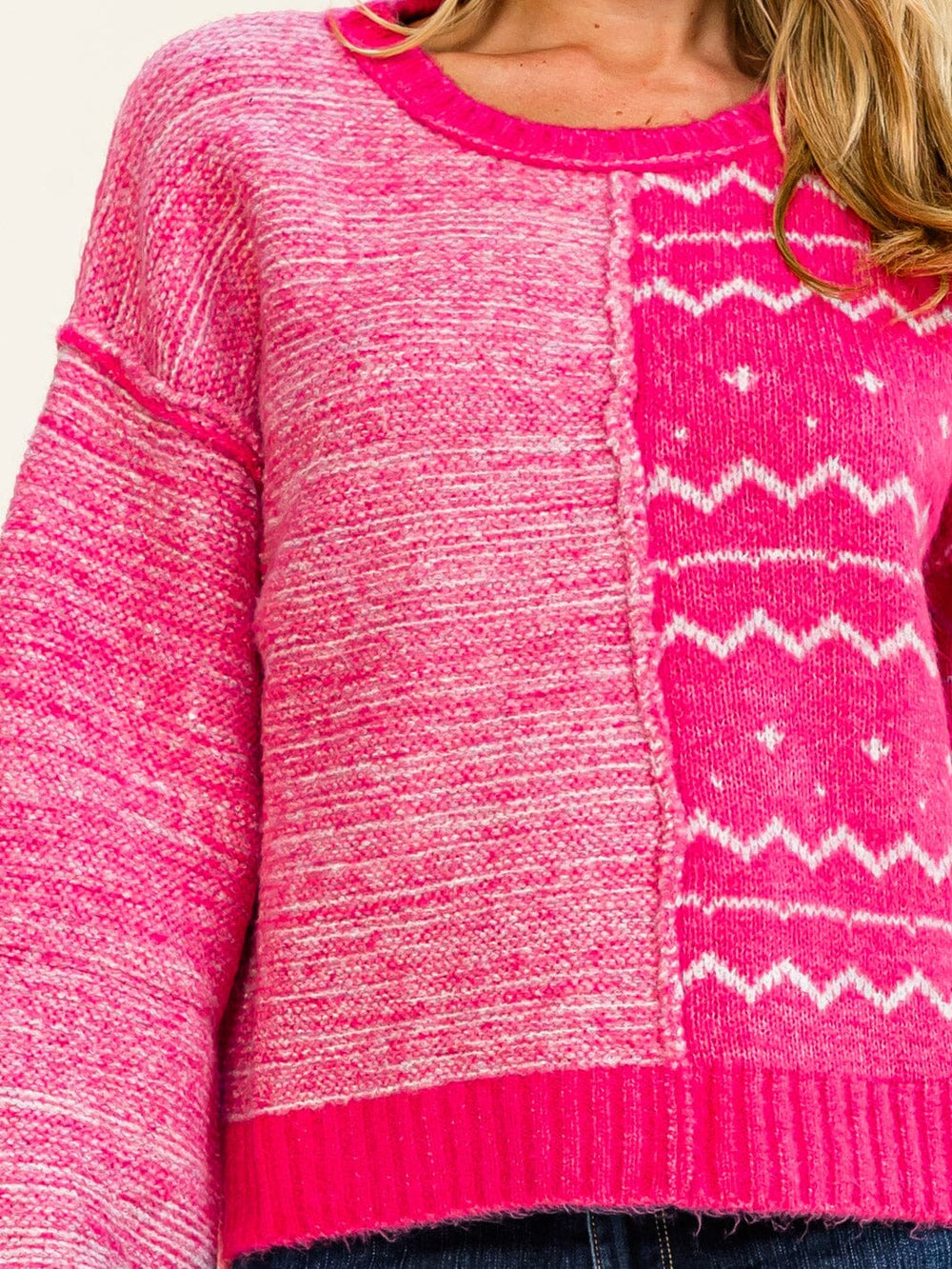 WOMEN'S LONG SLEEVE MOCK COLORBLOCK PULLOVER SWEATER