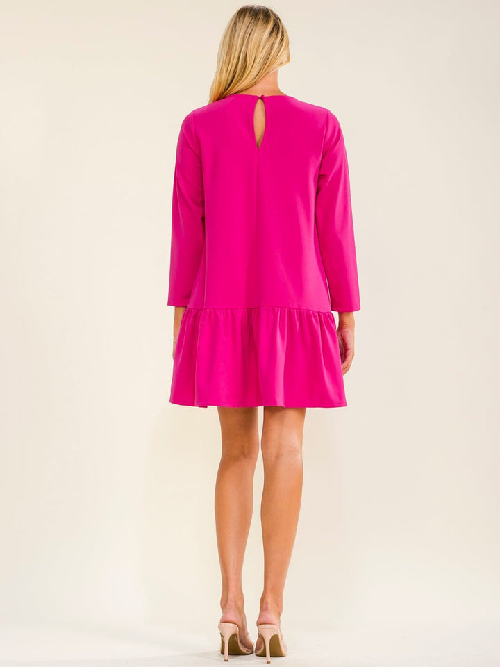 WOMEN'S 3/4 SLEEVE FRONT POCKETS TUNIC LOOSE FIT MINI DRESS