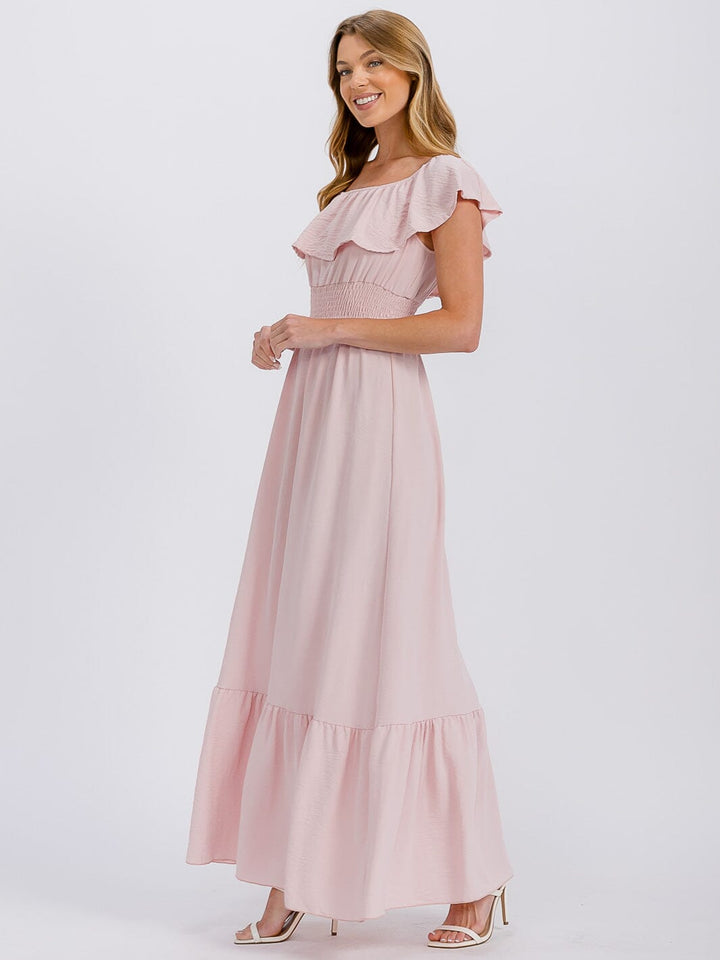 WOMEN'S SHORT SLEEVE ELASTIC WAIST FRONT POCKETS MAXI DRESS (Copy)