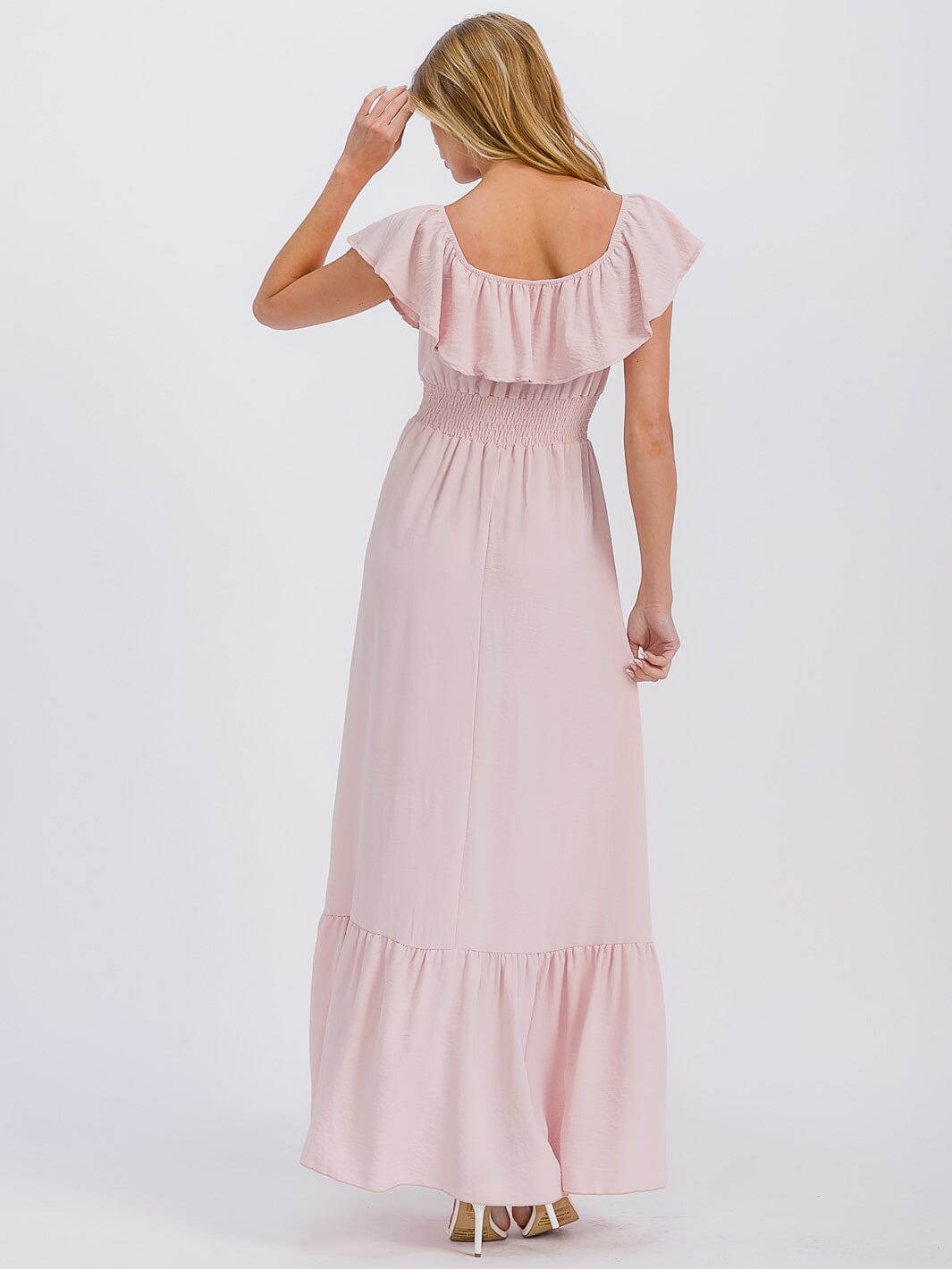 WOMEN'S SHORT SLEEVE ELASTIC WAIST FRONT POCKETS MAXI DRESS (Copy)