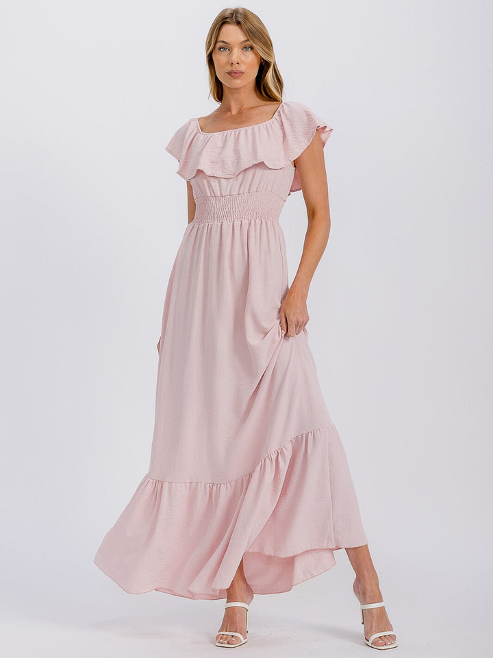 WOMEN'S SHORT SLEEVE ELASTIC WAIST FRONT POCKETS MAXI DRESS (Copy)