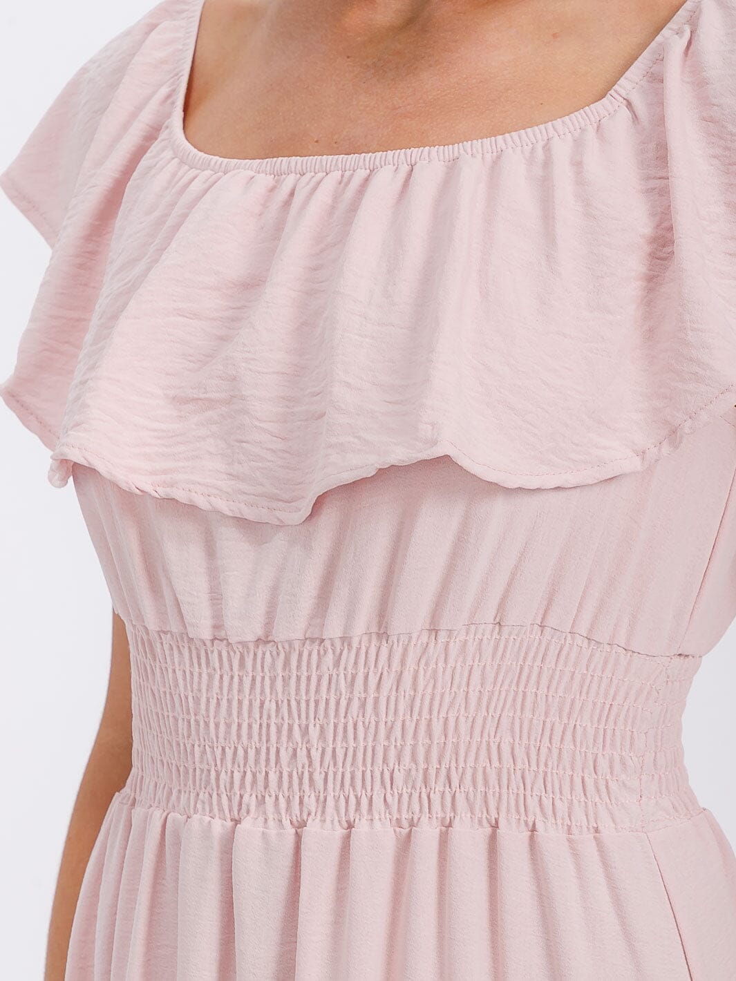 WOMEN'S SHORT SLEEVE ELASTIC WAIST FRONT POCKETS MAXI DRESS (Copy)