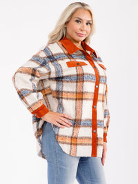 PLUS SIZE LONG SLEEVE BUTTON UP PLAID JACKET