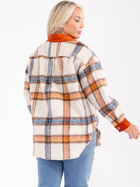 PLUS SIZE LONG SLEEVE BUTTON UP PLAID JACKET