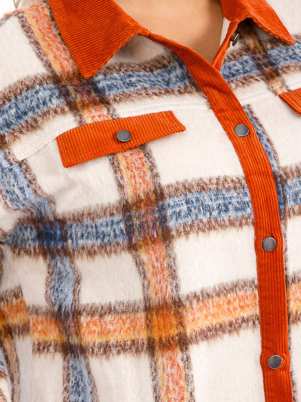 PLUS SIZE LONG SLEEVE BUTTON UP PLAID JACKET