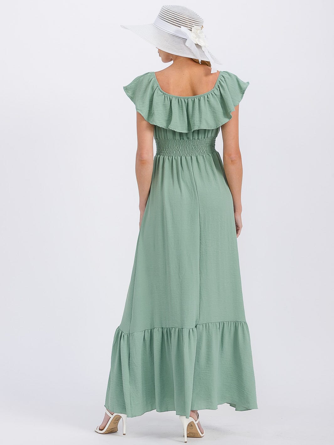 WOMEN'S SHORT SLEEVE ELASTIC WAIST FRONT POCKETS MAXI DRESS (Copy)