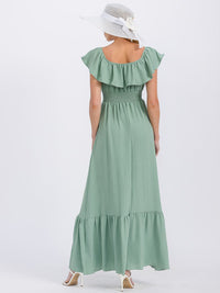 WOMEN'S SHORT SLEEVE ELASTIC WAIST FRONT POCKETS MAXI DRESS (Copy)
