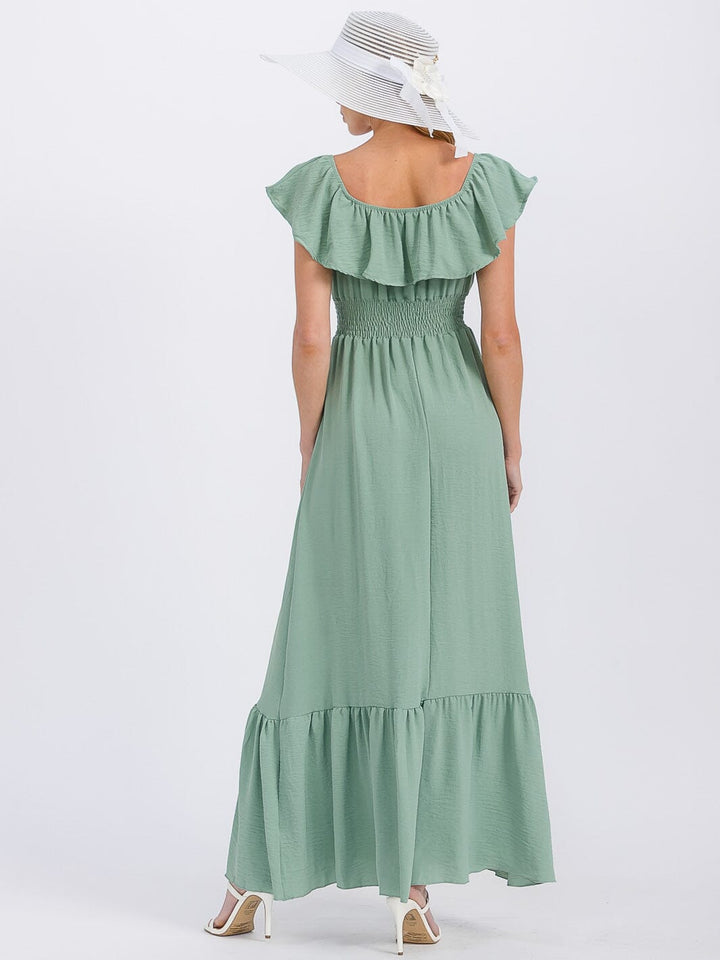 WOMEN'S SHORT SLEEVE ELASTIC WAIST FRONT POCKETS MAXI DRESS (Copy)