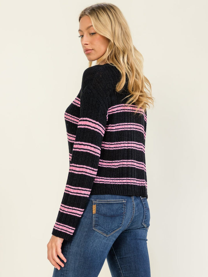 WOMEN'S LONG SLEEVE COLORBLOCK STRIPES KNITTED TOP