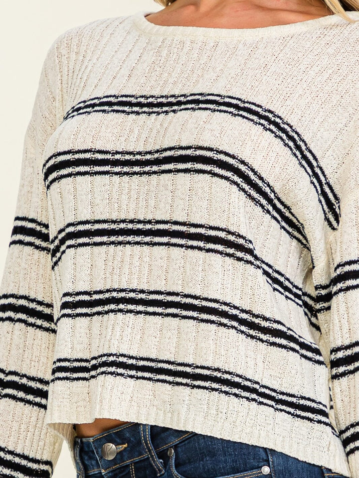 WOMEN'S LONG SLEEVE COLORBLOCK STRIPES KNITTED TOP