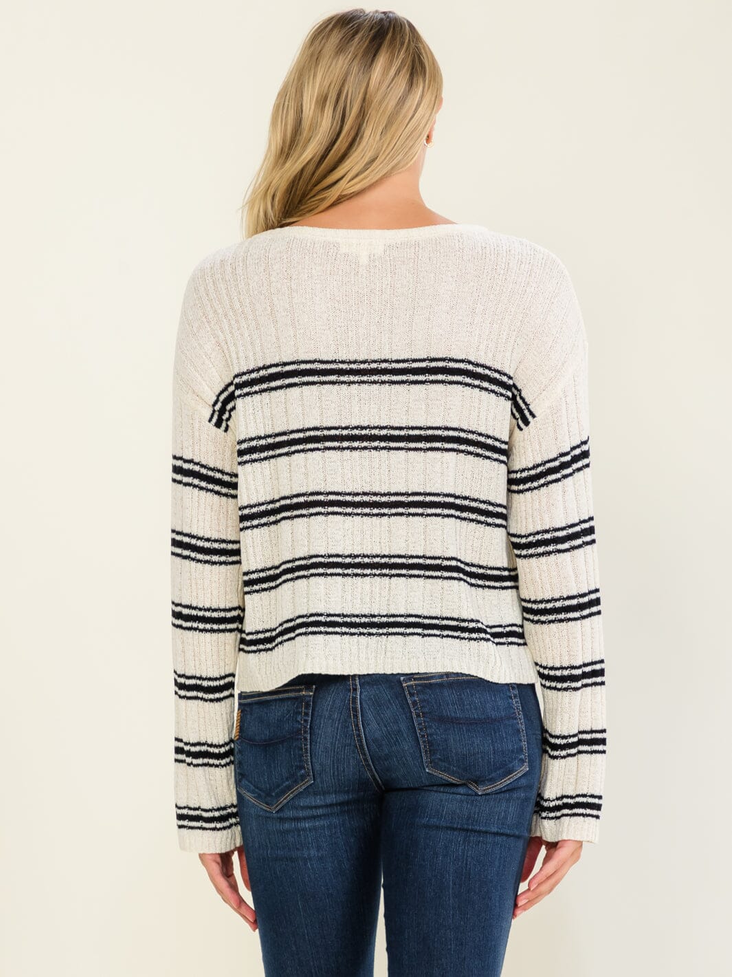 WOMEN'S LONG SLEEVE COLORBLOCK STRIPES KNITTED TOP