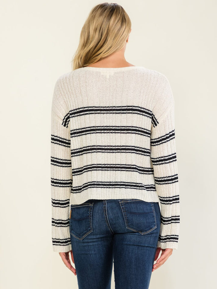 WOMEN'S LONG SLEEVE COLORBLOCK STRIPES KNITTED TOP