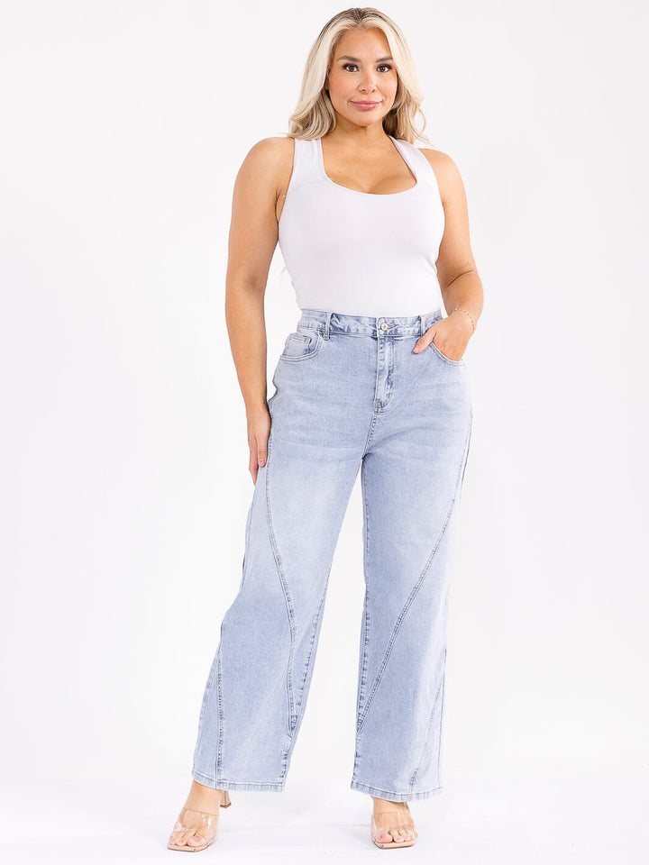 PLUS SIZE BUTTON CLOSURE POCKETS STRETCH DENIM PANTS