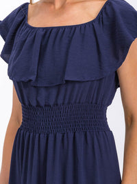 WOMEN'S SHORT SLEEVE ELASTIC WAIST FRONT POCKETS MAXI DRESS (Copy)