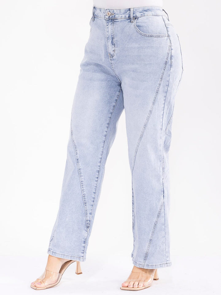 PLUS SIZE BUTTON CLOSURE POCKETS STRETCH DENIM PANTS