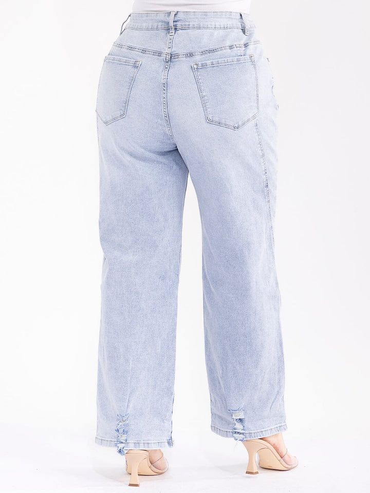 PLUS SIZE BUTTON CLOSURE POCKETS STRETCH DENIM PANTS