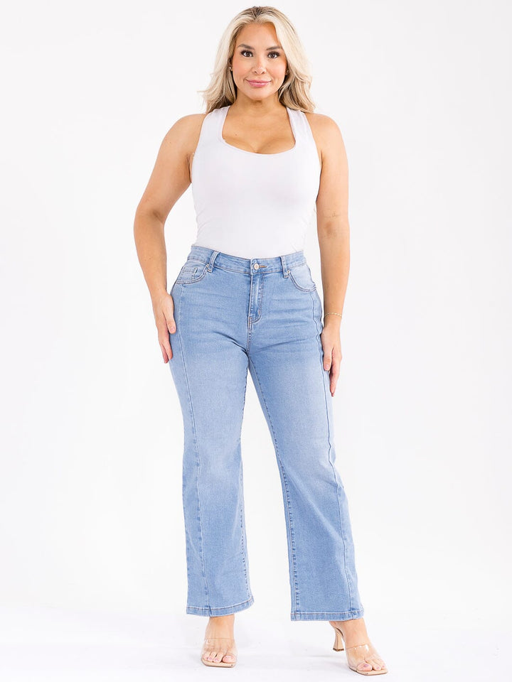 PLUS SIZE BUTTON CLOSURE POCKETS STRETCH DENIM WASHED PANTS