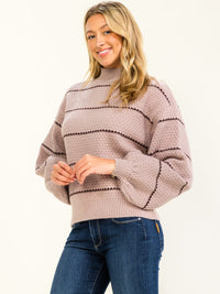 WOMEN'S LONG SLEEVE STRIPES PULLOVER SWEATER