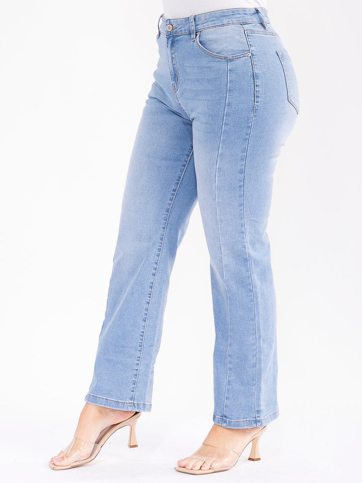 PLUS SIZE BUTTON CLOSURE POCKETS STRETCH DENIM WASHED PANTS