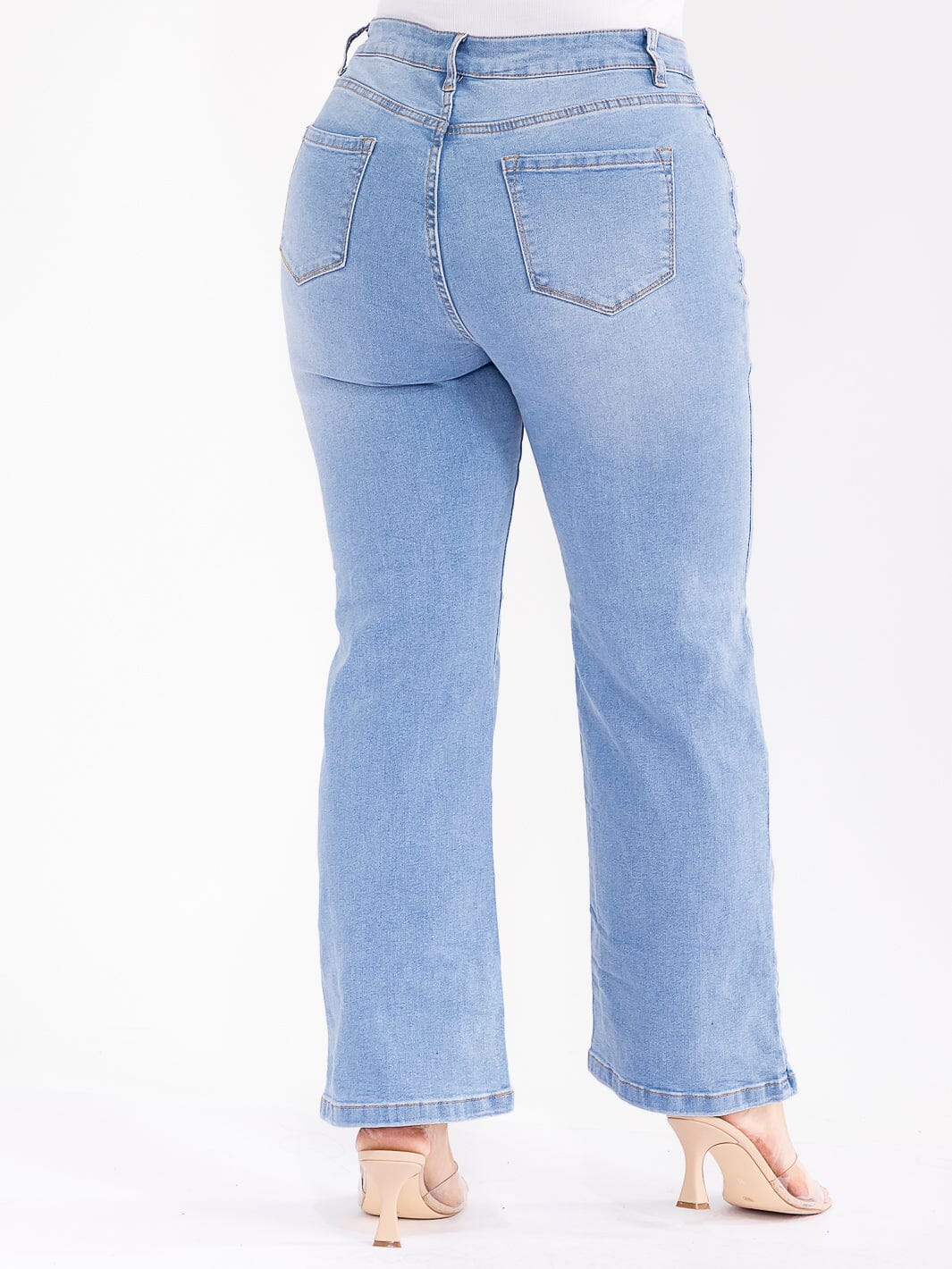 PLUS SIZE BUTTON CLOSURE POCKETS STRETCH DENIM WASHED PANTS