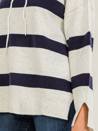 WOMEN'S LONG SLEEVE HIGH-LOW STRIPES PULLOVER HOODED SWEATER