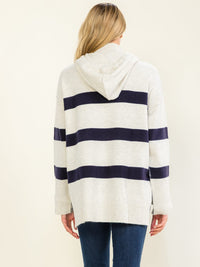 WOMEN'S LONG SLEEVE HIGH-LOW STRIPES PULLOVER HOODED SWEATER