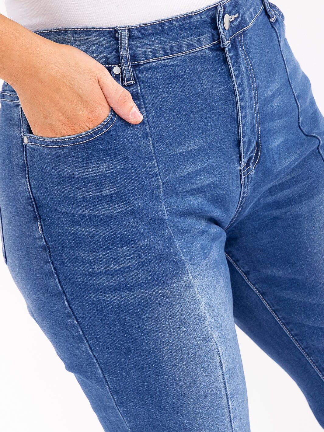 PLUS SIZE BUTTON CLOSURE POCKETS STRETCH DENIM WASHED BELL BOTTOM PANTS